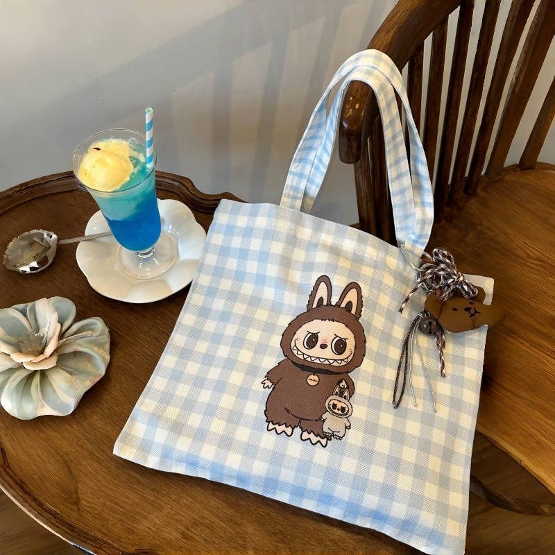Cute Cartoon Checkered Tote Bag - Perfect for Daily Use