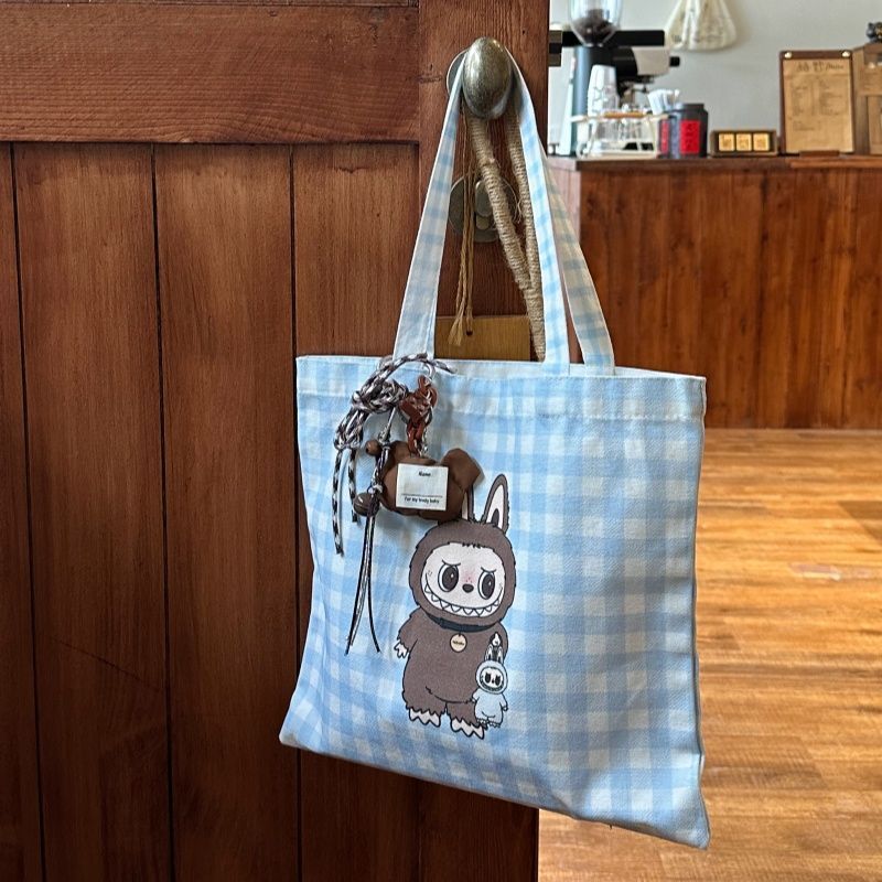 Cute Cartoon Checkered Tote Bag - Perfect for Daily Use