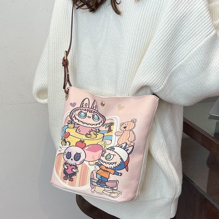 Labubu Cartoon - Printed Bucket Bag A Must - Have for Cute Outings