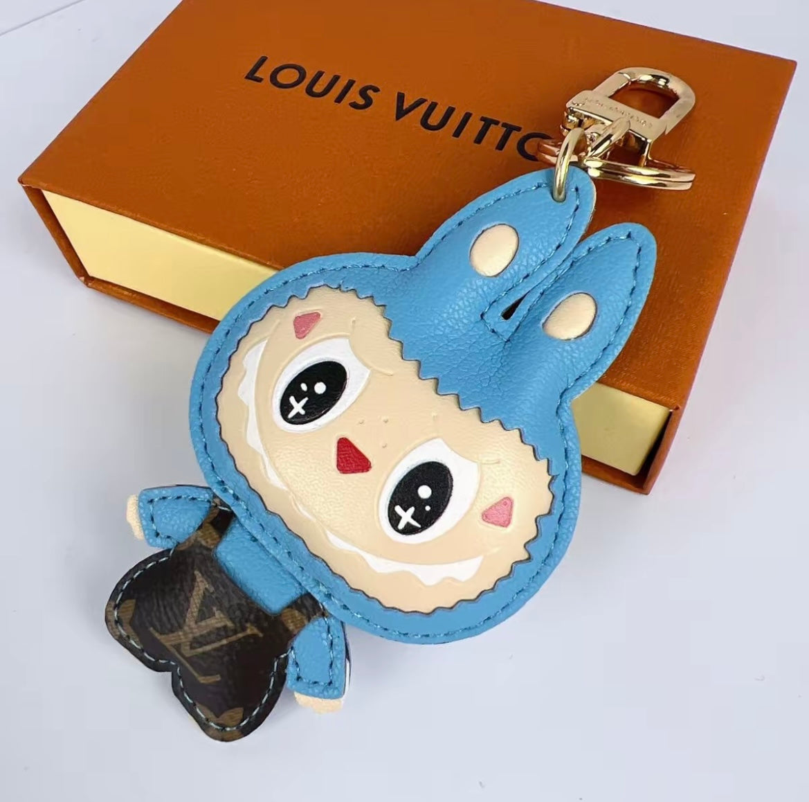 L- $ V Patchwork Labubu Luxury Leather Keychain