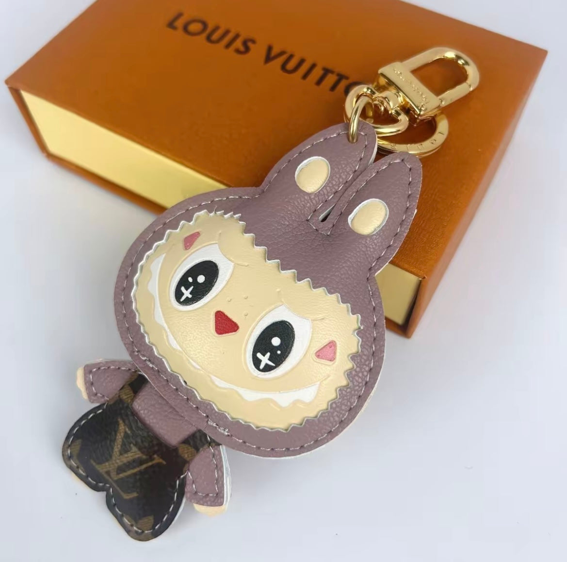 L- $ V Patchwork Labubu Luxury Leather Keychain