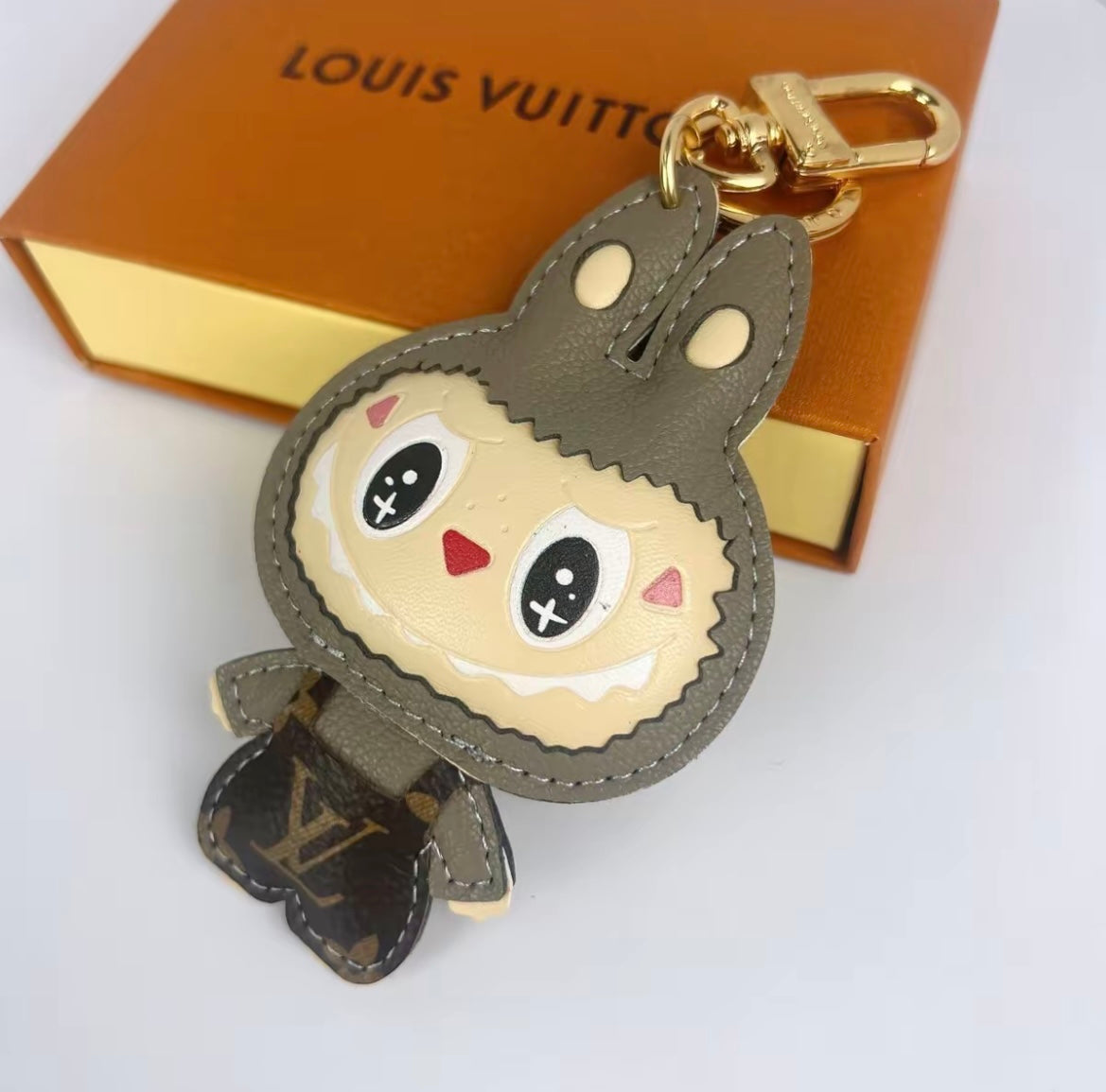 L- $ V Patchwork Labubu Luxury Leather Keychain
