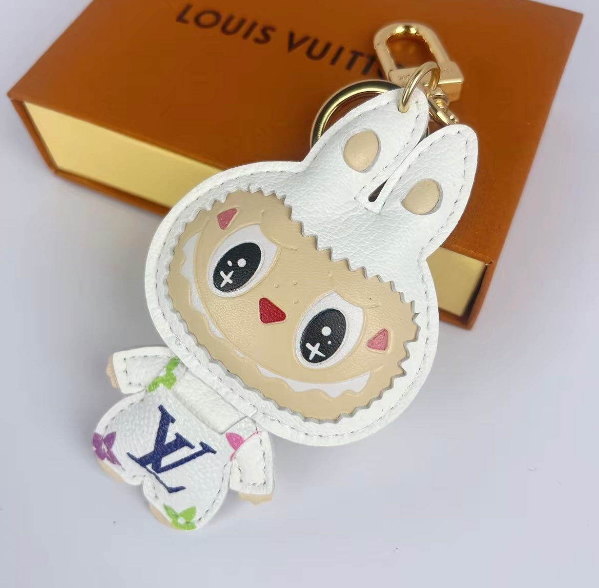 L- $ V Patchwork Labubu Luxury Leather Keychain