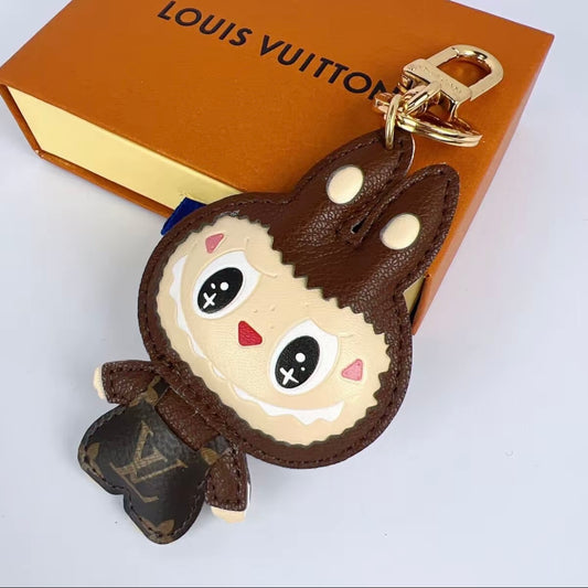 L- $ V Patchwork Labubu Luxury Leather Keychain