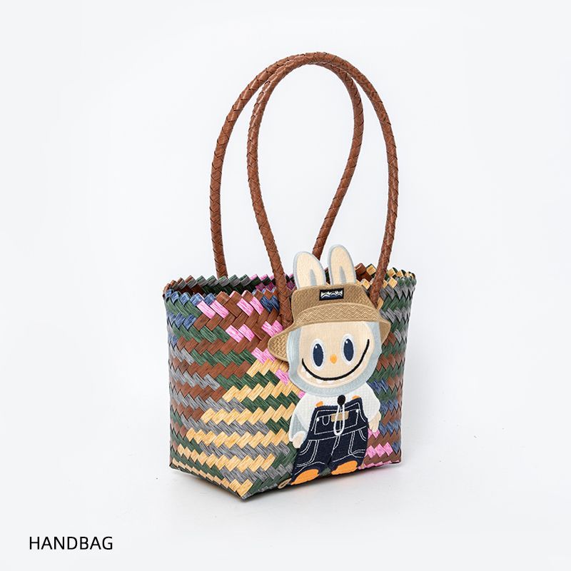 labubu Cute Cartoon Woven Tote Bag with Storage Pouch