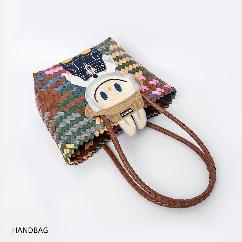 labubu Cute Cartoon Woven Tote Bag with Storage Pouch