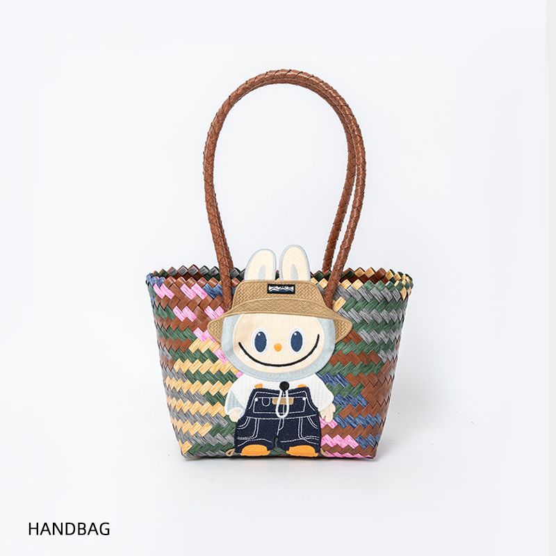 labubu Cute Cartoon Woven Tote Bag with Storage Pouch