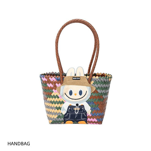 labubu Cute Cartoon Woven Tote Bag with Storage Pouch