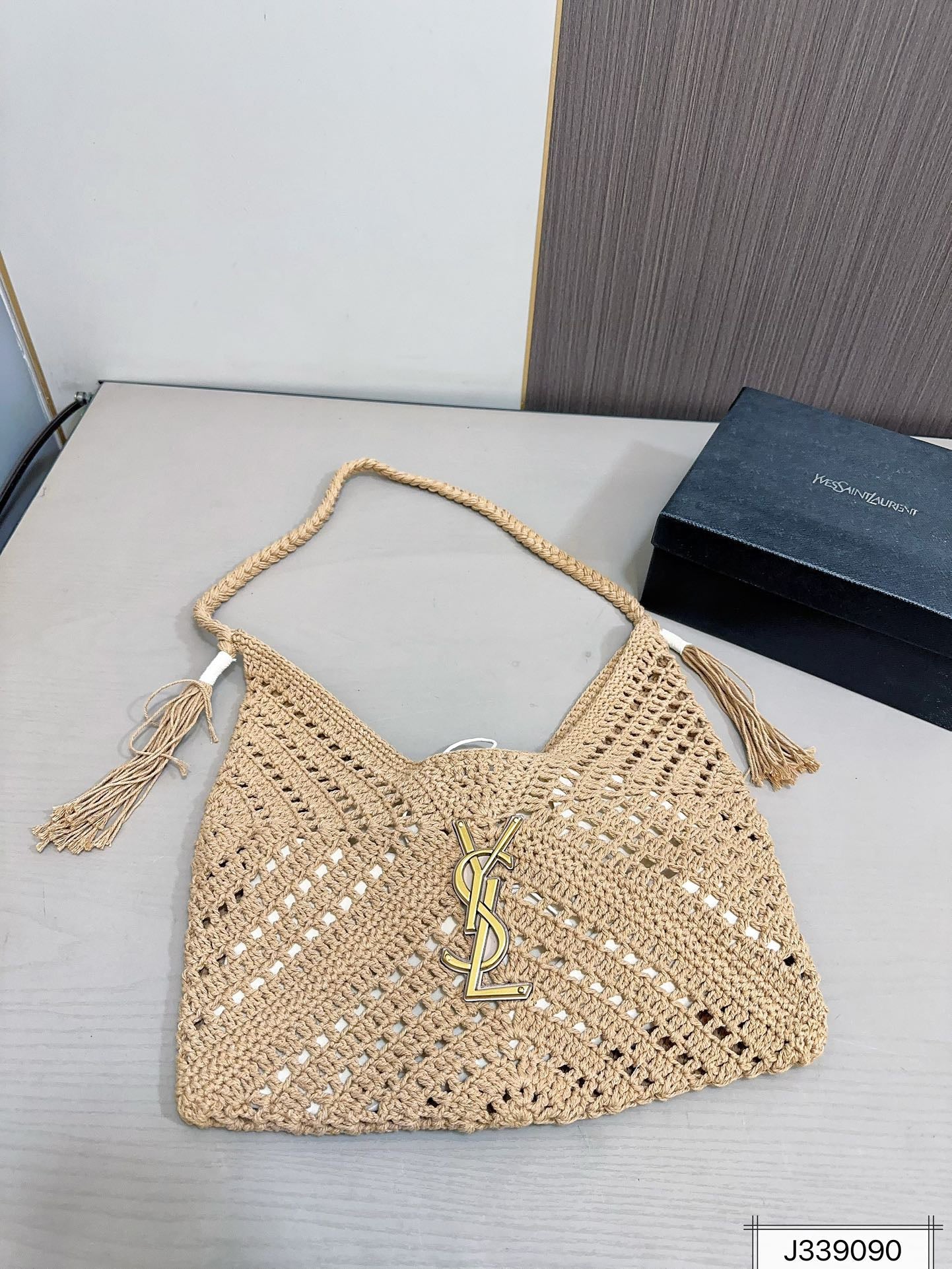 SAINT LAURENT luxury Raffia Tote Bag Beach Casual 37x22cm