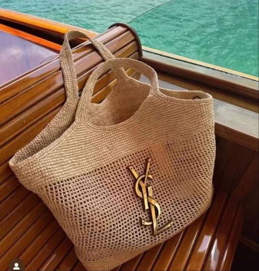 SAINT LAURENT luxury Raffia Icare Tote Bag