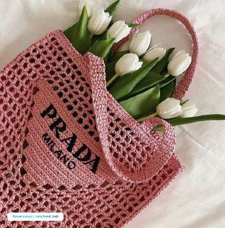 luxury Women's Natural Crochet Tote Bag-Pink