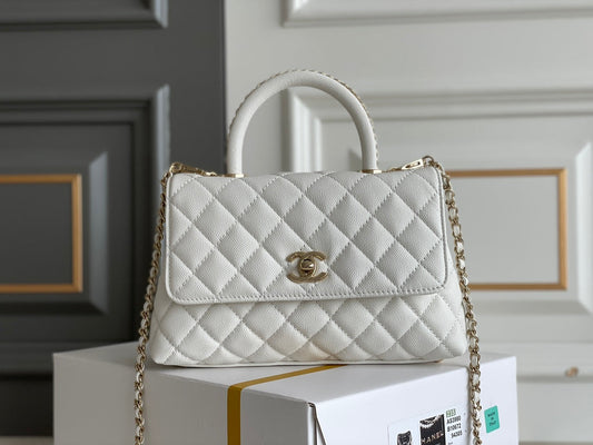 luxury Coco Handle White Bag - 24x14x10cm