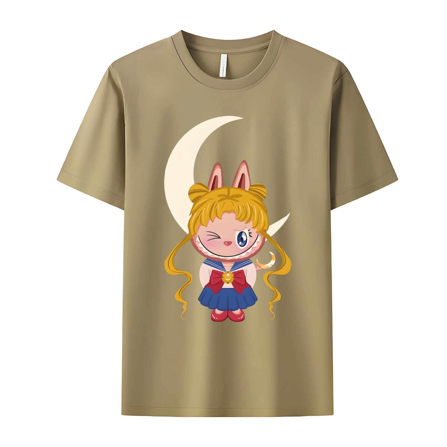 Sailor Moon Labubu The Monsters Crew Teck Camiseta de manga corta para regalos de amantes de Labubu para novia