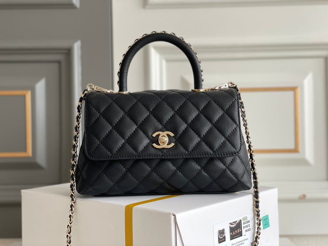 luxury Coco Handle Black Bag Handle Flap Small/Mini Bag Black - 24x14x10cm