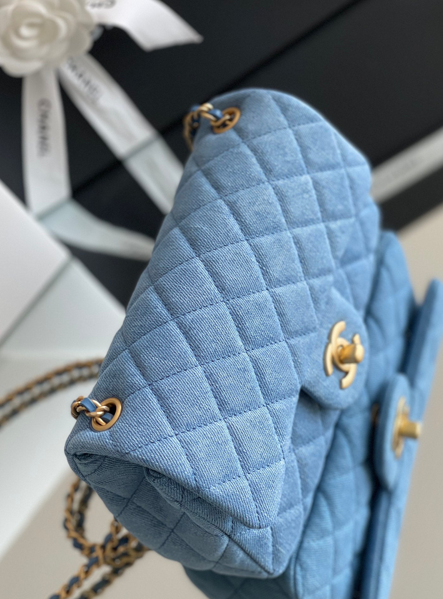 luxury Denim Flap Bag - 20x13x7cm