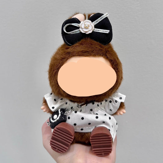 Labubo Outfits White&Black Spotted Shirt + Hairbow Labubo Outfit Keychain Labubo Clothing