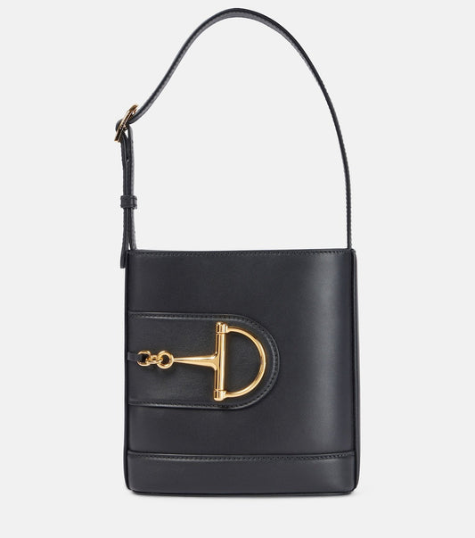 luxury small horsebit embellished leather bucket bag