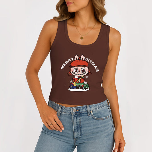 JUL LABUBU The Monsters Women's Sleeveless Scoop Neck Ribbed Tank Summer Basic Slim Cute Tops For Labubu Lover