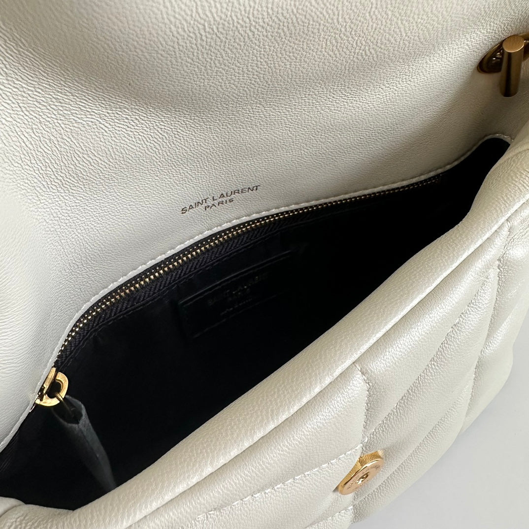 luxury  Loulou Puffer Toy Bag In Quilted Lambskin White Size 23x15.5x8.5
