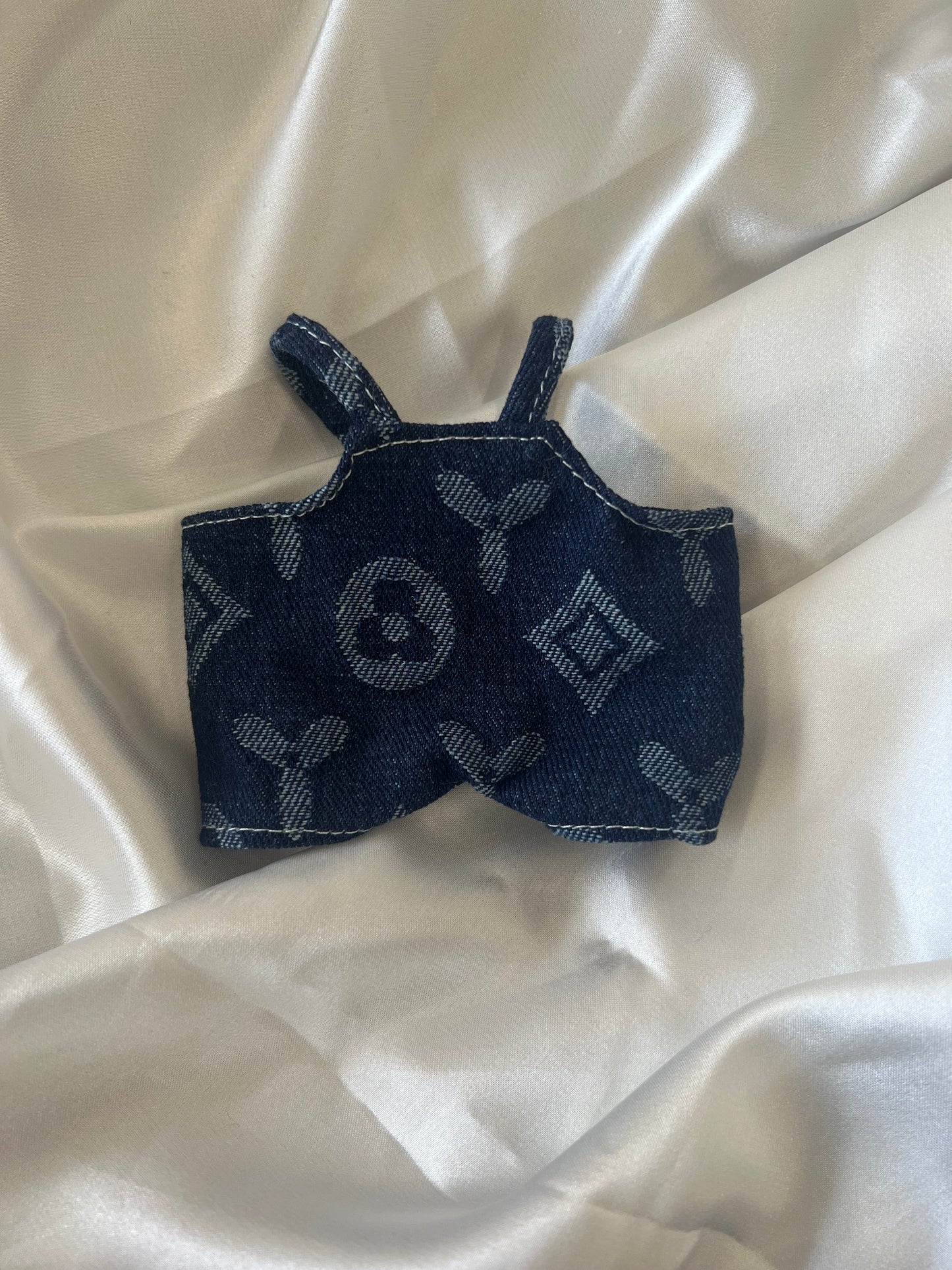 Labubu L.V. Inspired Navy Monogram Denim Set - Overalls & Fisherman Hat