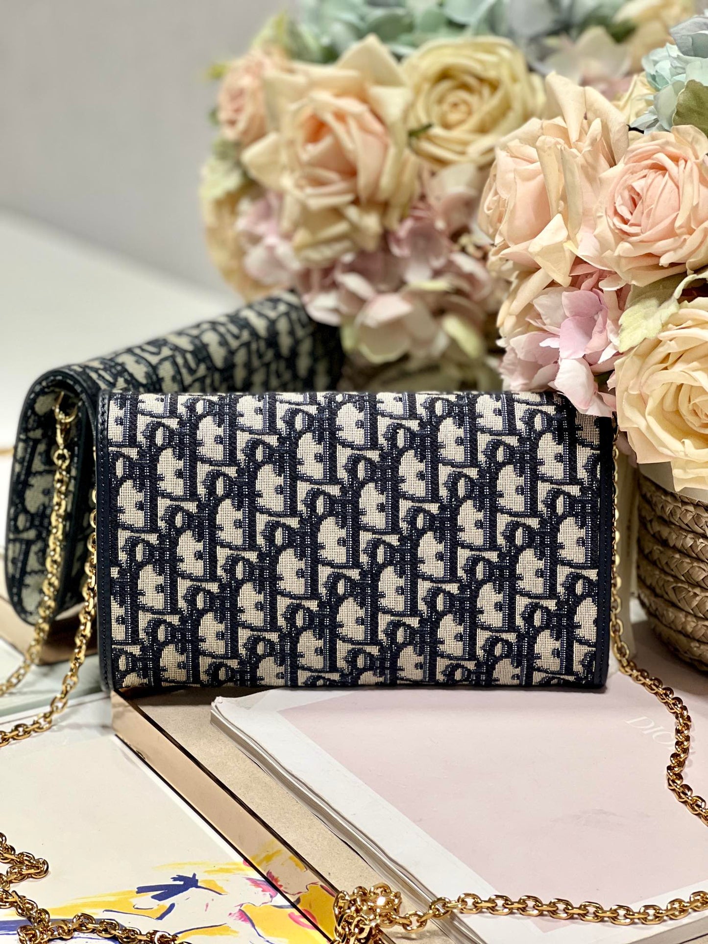 luxury Bobby Wallet on Chain East West Blue Oblique Jacquard - 21.5¡Á12¡Á4cm