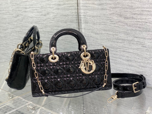 luxury Lady D-Joy Medium Patent Black Leather Bag - 26x6x14cm