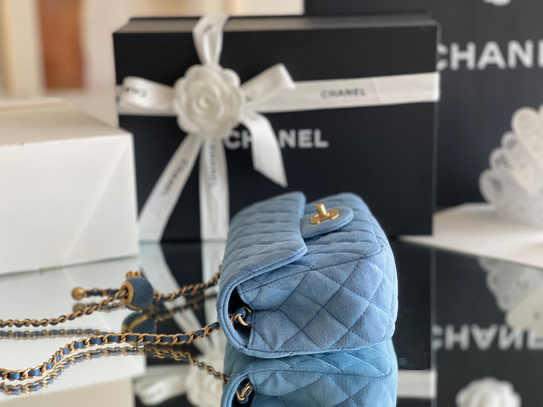 luxury Denim Flap Bag - 20x13x7cm