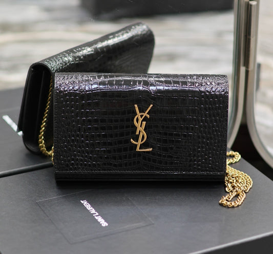 luxury Kate Croc Embossed BLack Gold Hardware - 23x14x3cm