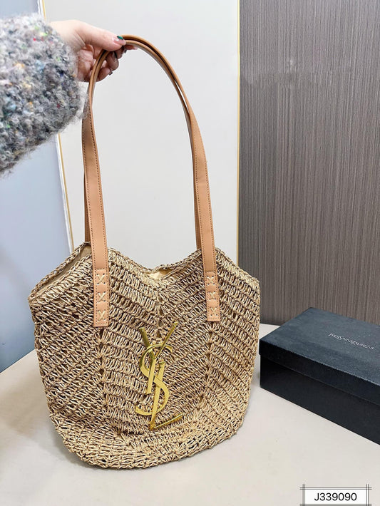 luxury SAINT LAURENT Vacation Casual Raffia Woven Tote Bag 35x32cm