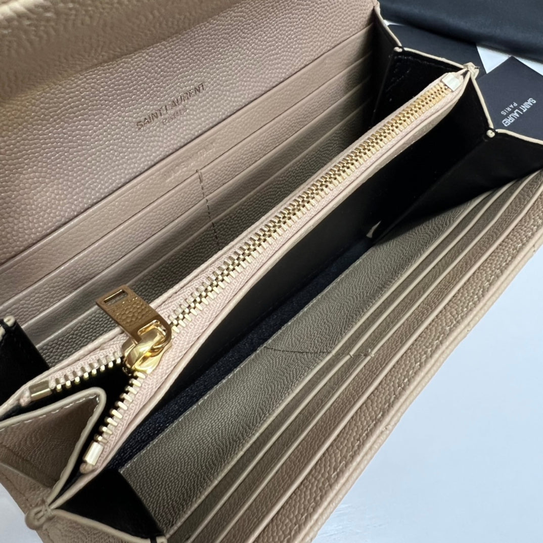 luxury Long Wallet Beige Leather Gold Tone 10772  19cm