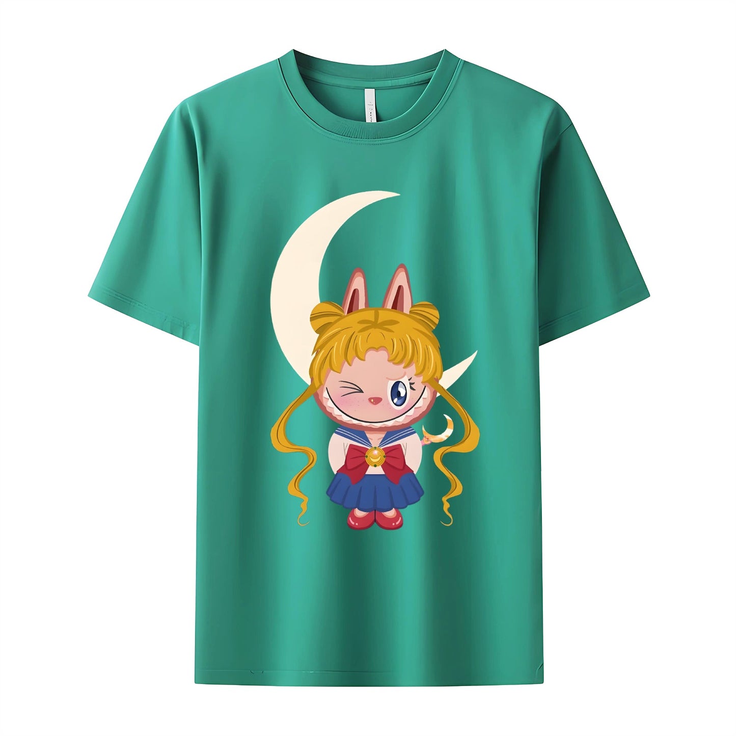 Sailor Moon Labubu The Monsters Crew Teck Camiseta de manga corta para regalos de amantes de Labubu para novia