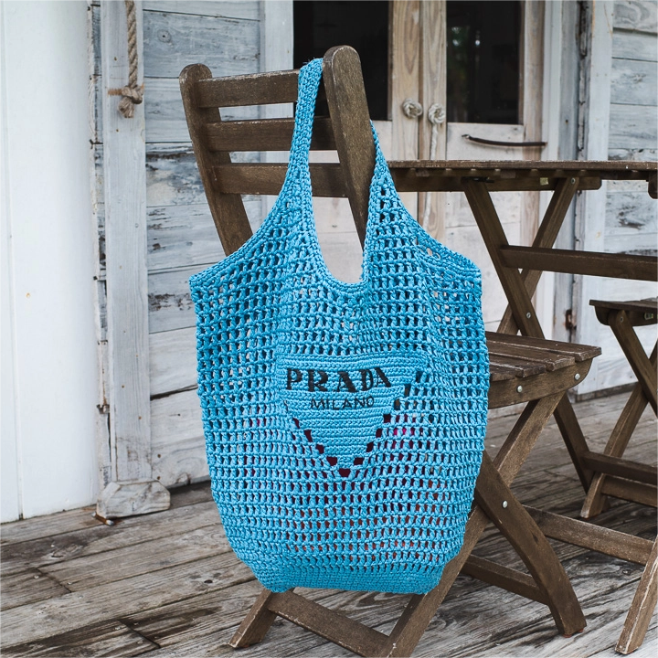 luxury Raffia Tote Bag-Blue
