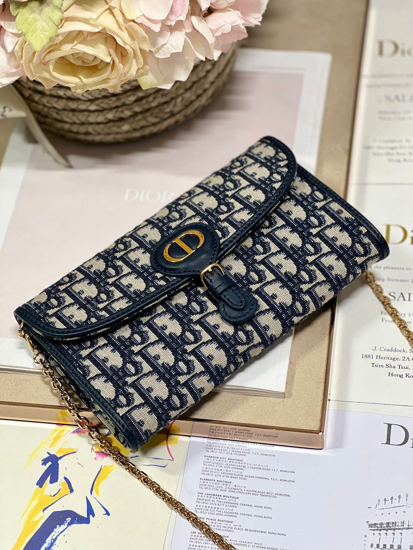 luxury Bobby Wallet on Chain East West Blue Oblique Jacquard - 21.5¡Á12¡Á4cm