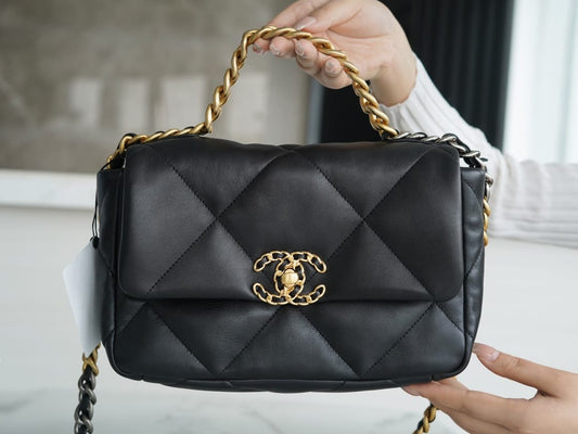 luxury 19BAG AS1160 Black Gold Buckle Bag Small 26CM