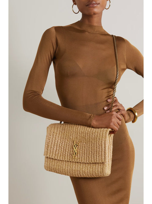 luxury SAINT LAURENT Kate medium raffia shoulder Bag