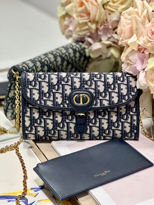 luxury Bobby Wallet on Chain East West Blue Oblique Jacquard - 21.5¡Á12¡Á4cm