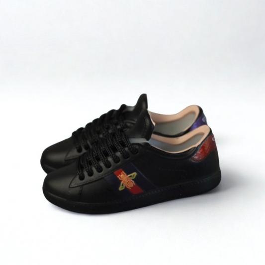 Labubu Designer GG Miniature Sneakers - Black with Blue-Red Stripe