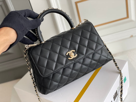 luxury Coco Handle Black Bag Handle Flap Small/Mini Bag Black - 24x14x10cm