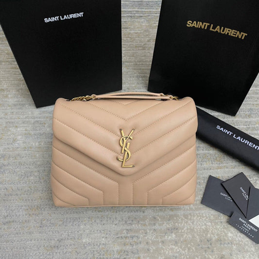 luxury Small Loulou 23 Beige Leather Gold 23x17x9cm