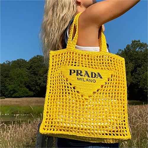 luxury Women's Natural Crochet Tote Bag-Yellow