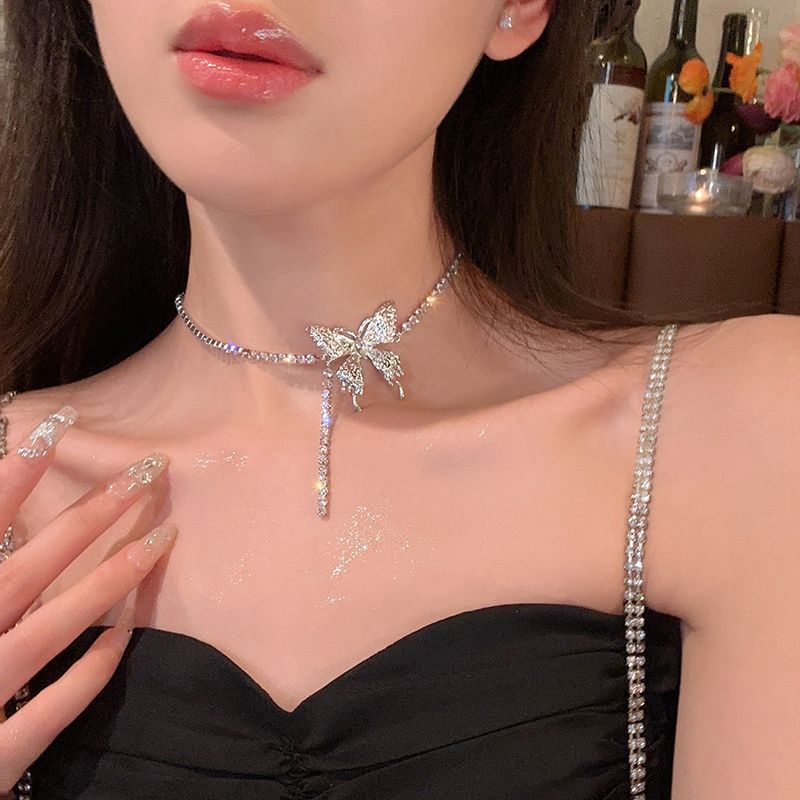 Black Butterfly Choker Necklace for Women | Dark Aesthetic, Leather Collar, Clavicle Chain