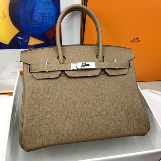 luxury Birkin 30 Togo Etoupe Bag Silver Hardware Handbags (11.8in30cm)