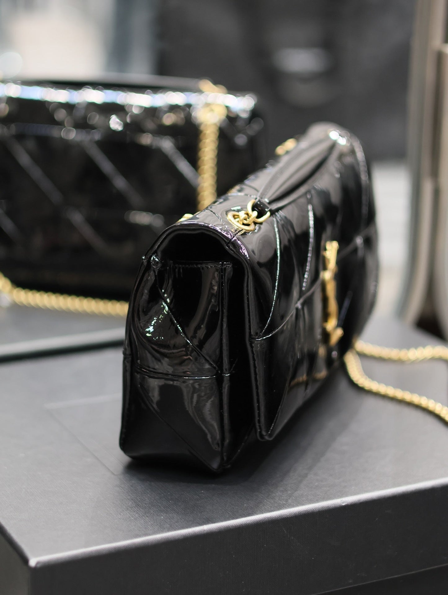 luxury Jaime Patent Black Bag - 25x15x7.5cm