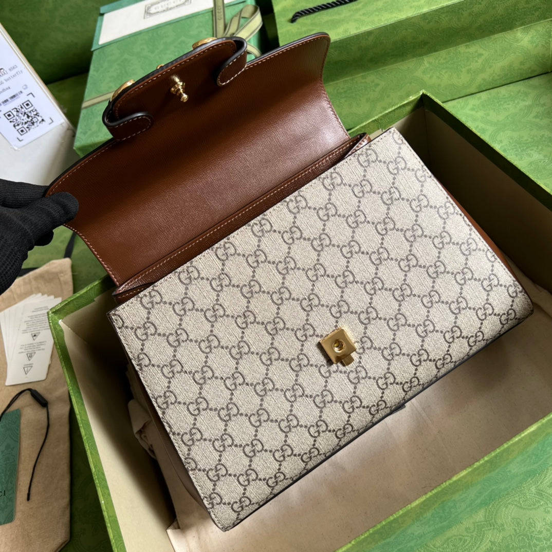 luxury Horsebit 1955 Medium Ophidia and Brown Leather 29x20x13cm