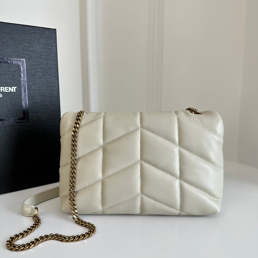 luxury  Loulou Puffer Toy Bag In Quilted Lambskin White Size 23x15.5x8.5