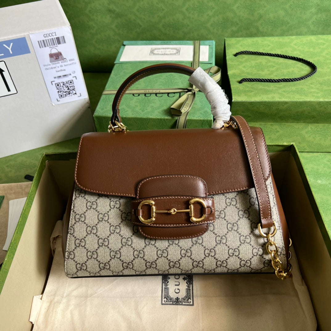 luxury Horsebit 1955 Medium Ophidia and Brown Leather 29x20x13cm