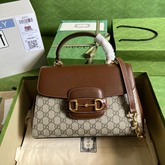 luxury Horsebit 1955 Medium Ophidia and Brown Leather 29x20x13cm