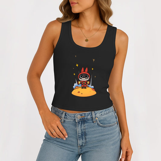 Super Labubu die Monster Frauen ärmelloses Scoop Hals Rippen Tank Sommer Basic Slim niedliche Tops für Labubu -Liebhaber