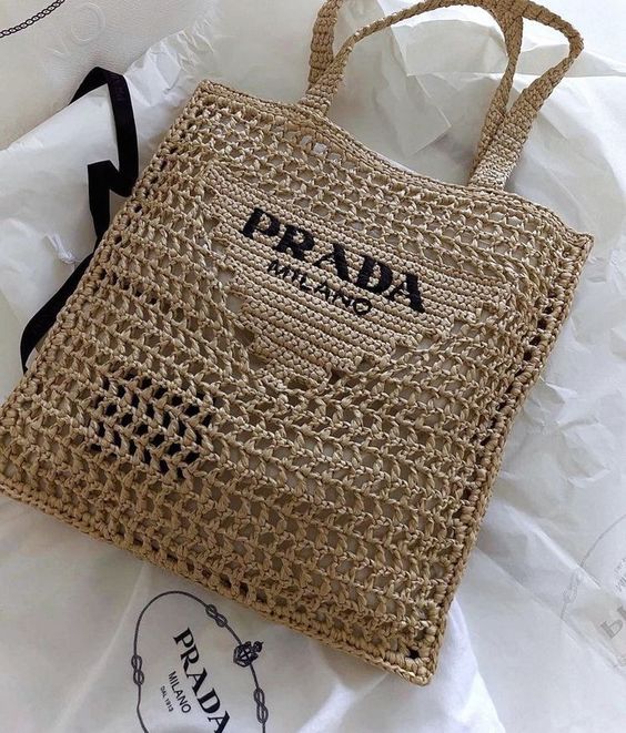 luxury Women's Natural Crochet Tote Bag-Khaki