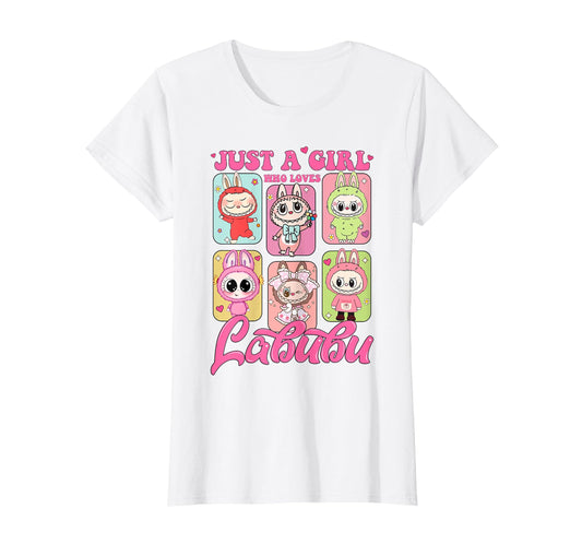 Cute Labubu Monsters Crew Neck Short Sleeve White T-Shirt Gift til hende